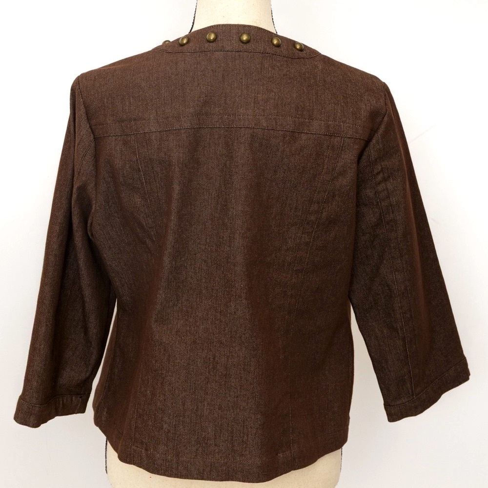 Chocolate denim jacket with antique gold studs embellished jacket NYCC M - Picture 2 of 11